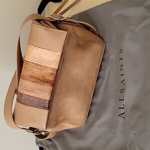 All Saints snakeskin and leather crossbody bag